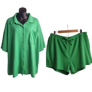 Dokotoo 2 Pieces Shorts Set Women's Green Shirt Shorts Soft Comfy Size 2XL